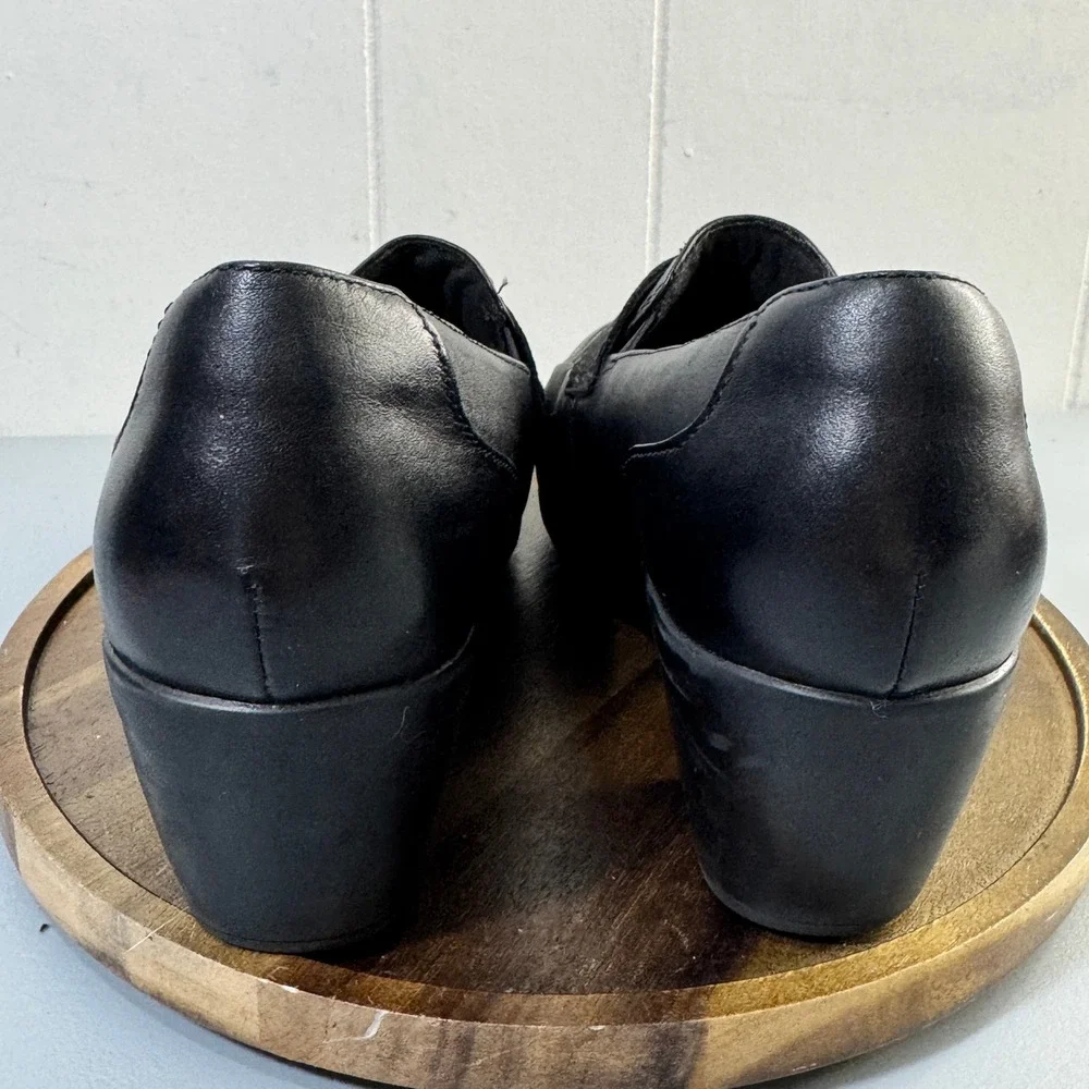 Clarks Collection Women Black Leather Wedge Loafer Shoes Size 7.5
